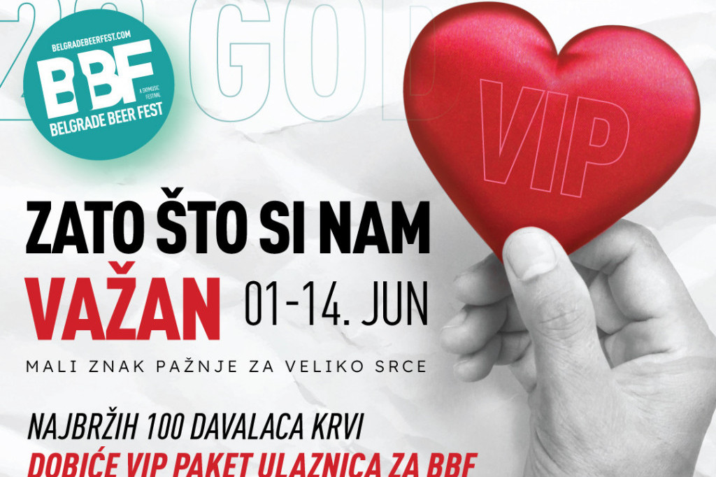 Belgrade Beer Fest poklanja 100 VIP paketa i 1000 regular paketa ulaznica dobrovoljnim davaocima krvi
